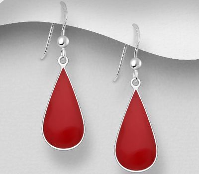 925 Sterling Silver Droplet Hook Earrings, Decorated with Reconstructed Stone or Resin