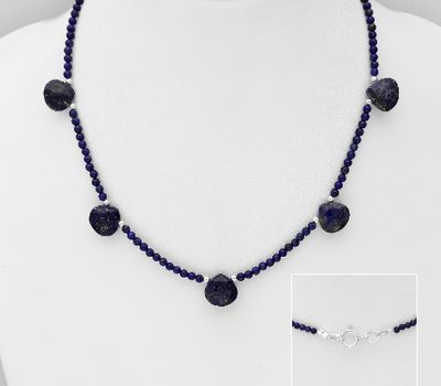 Şəkli böyütmək üçün tiklayın 925 Sterling Silver Necklace, Beaded with Gemstone Beads and Reconstructed Sky-Blue Turquoise
