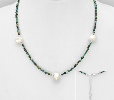 925 Sterling Silver Beaded Necklace, Beaded with Freshwater Pearls and Gemstone Beads