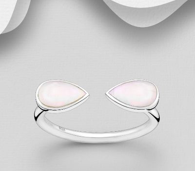 Şəkli böyütmək üçün tiklayın 925 Sterling Silver Adjustable Ring, Decorated with Shell