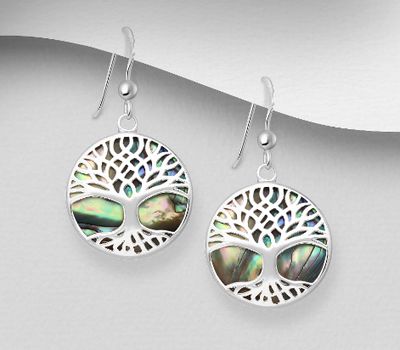 Şəkli böyütmək üçün tiklayın 925 Sterling Silver Tree Of Life Hook Earrings Decorated With Shell
