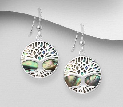 925 Sterling Silver Tree Of Life Hook Earrings Decorated With Shell