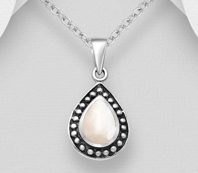 Şəkli böyütmək üçün tiklayın 925 Sterling Silver Oxidized Pendant Decorated With Shell