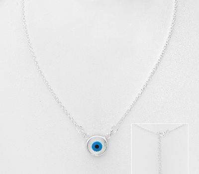 925 Sterling Silver Necklace Featuring Evil Eye Decorated With Colored Enamel And Shell