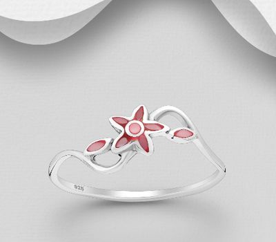 925 Sterling Silver Flower Ring, Decorated with Shell