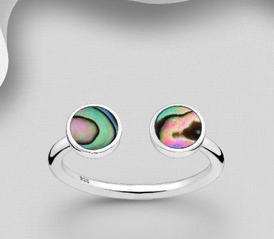 925 Sterling Silver Adjustable Circle Ring, Decorated with Shell