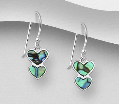 925 Sterling Silver Heart Hook Earrings, Decorated with Shell