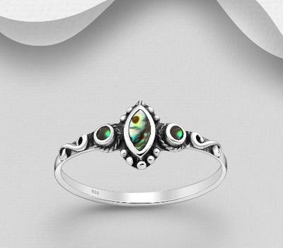 Şəkli böyütmək üçün tiklayın 925 Sterling Silver Oxidized Swirl Ring Decorated with Shell