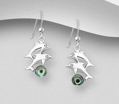 925 Sterling Silver Dolphin Hook Earrings Decorated With Shell