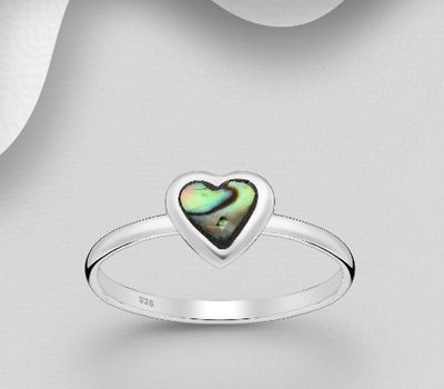 925 Sterling Silver Heart Ring, Decorated with Shell