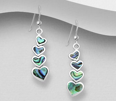 Şəkli böyütmək üçün tiklayın 925 Sterling Silver Heart Hook Earrings Decorated With Resin & Shell