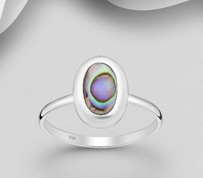 925 Sterling Silver Oval Ring, Decorated with Shell