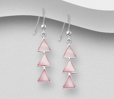 925 Sterling Silver Triangle Hook Earrings Decorated With Shell