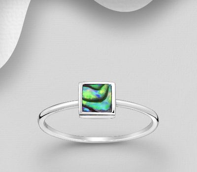 925 Sterling Silver Square Ring Decorated With Shell