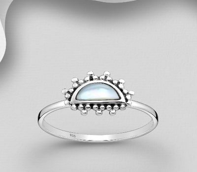 925 Sterling Silver Oxidized Ring, Decorated with Shell