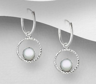 925 Sterling Silver Hoop Earrings Decorated With Shell