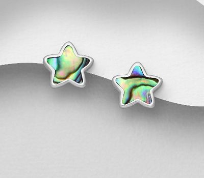 925 Sterling Silver Star Push-Back Earrings Decorated With Shell