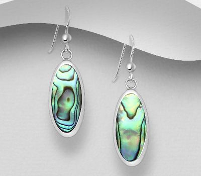 925 Sterling Silver Oval Hook Earrings, Decorated with Shell