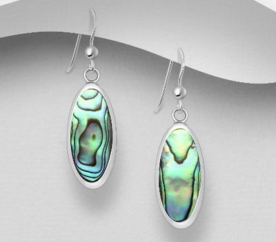 Şəkli böyütmək üçün tiklayın 925 Sterling Silver Oval Hook Earrings, Decorated with Shell