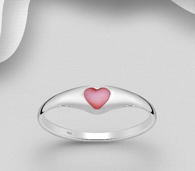 925 Sterling Silver Heart Ring, Decorated with Shell