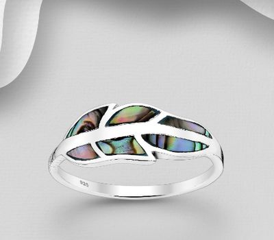 Şəkli böyütmək üçün tiklayın 925 Sterling Silver Feather Ring Decorated With Shell