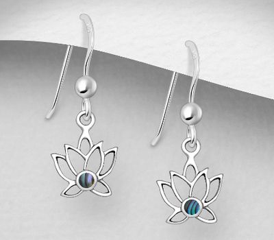 925 Sterling Silver Lotus Hook Earrings, Decorated with Shell