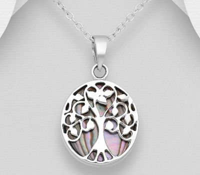 925 Sterling Silver Tree Of Life Pendant Decorated With Shell