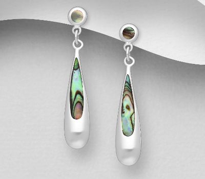 925 Sterling Silver Droplet Push-Back Earrings, Decorated with Shell