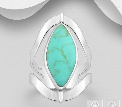 925 Sterling Silver Adjustable Ring, Decorated with Shell and Reconstructed Stone / Resin