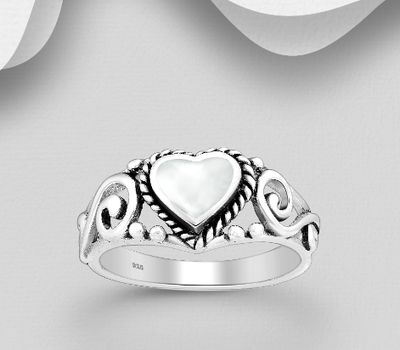 925 Sterling Silver Oxidized Heart Ring, Featuring Swirl Design