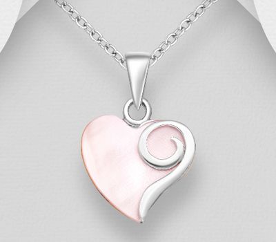 925 Sterling Silver Heart and Swirl Pendant Decorated with Shell