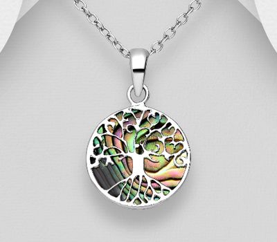 925 Sterling Silver Tree of Life Pendant Decorated With Shell