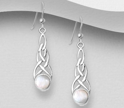 925 Sterling Silver Celtic Hook Earrings Decorated With Shell