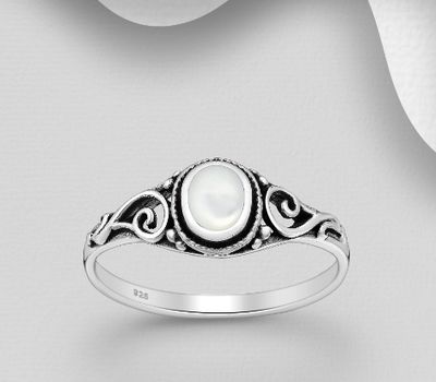 Şəkli böyütmək üçün tiklayın 925 Sterling Silver Swirl Ring Decorated with Shell