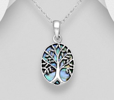 Şəkli böyütmək üçün tiklayın 925 Sterling Silver Tree of Life Pendant Decorated With Shell