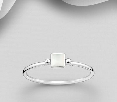 925 Sterling Silver Square Ring Decorated With Shell