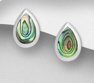 Şəkli böyütmək üçün tiklayın 925 Sterling Silver Droplet Push-Back Earrings, Decorated with Shell