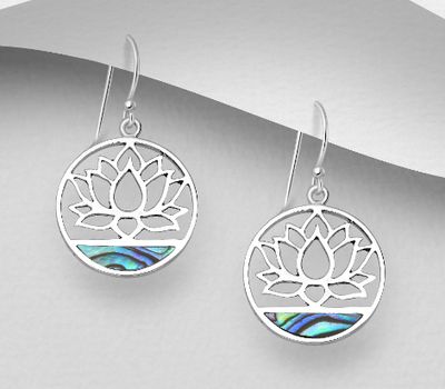 925 Sterling Silver Lotus Hook Earrings, Decorated with Shell