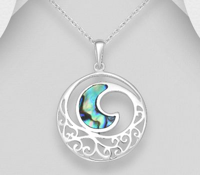 925 Sterling Silver Pendant Featuring Wave Decorated With Shell