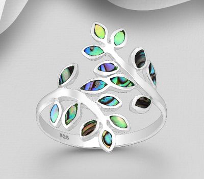 Şəkli böyütmək üçün tiklayın 925 Sterling Silver Leaf Ring Decorated With Shell