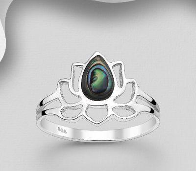 925 Sterling Silver Lotus Ring Decorated With Shell