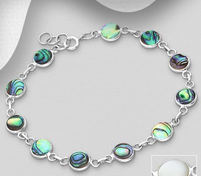 925 Sterling Silver Bracelet Decorated With Reconstructed Turquoise and Resin and Shell