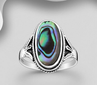 Malın səhifəsinə keç 925 Sterling Silver Oxidized Ring, Decorated with Shell