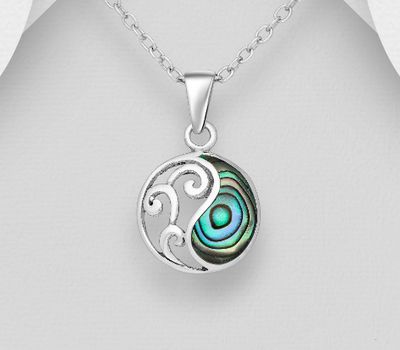925 Sterling Silver Swirl Pendant, Decorated with Shell