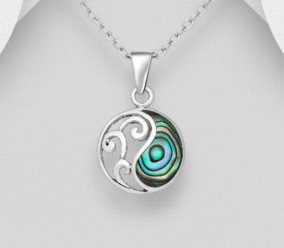Şəkli böyütmək üçün tiklayın 925 Sterling Silver Swirl Pendant, Decorated with Shell