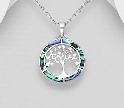 Şəkli böyütmək üçün tiklayın 925 Sterling Silver Tree Of Life Pendant, Decorated with Shell