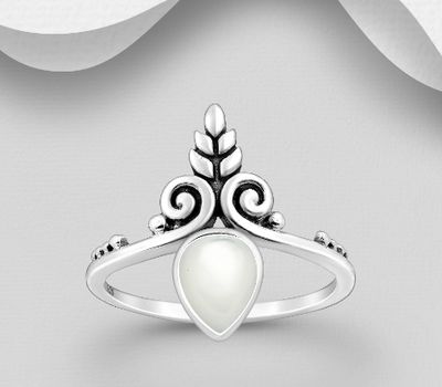 Şəkli böyütmək üçün tiklayın 925 Sterling Silver Oxidized Swirl Leaf Ring