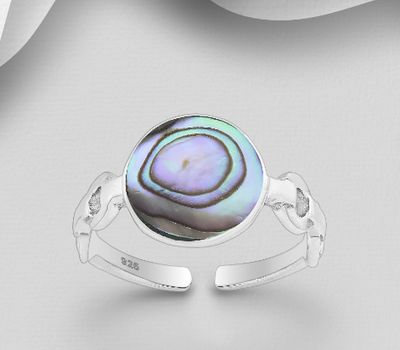 925 Sterling Silver Adjustable Ring, Decorated with Shell