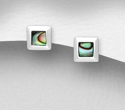 Malın səhifəsinə keç 925 Sterling Silver Square Push-Back Earrings, Decorated with Shell