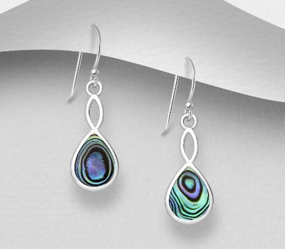 925 Sterling Silver Droplet Hook Earrings, Decorated with Shell